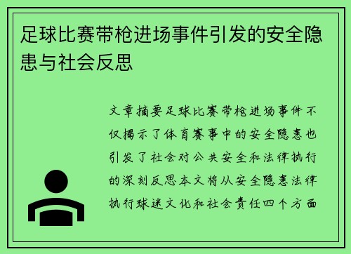 足球比赛带枪进场事件引发的安全隐患与社会反思